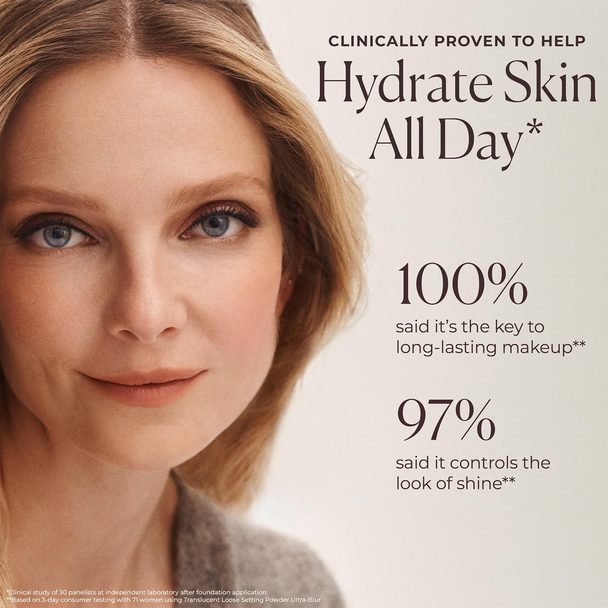 Laura Mercier jar held in hand to show compact travel-ready size and convenience