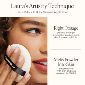 Laura Mercier compact inside handbag for on-the-go shine control