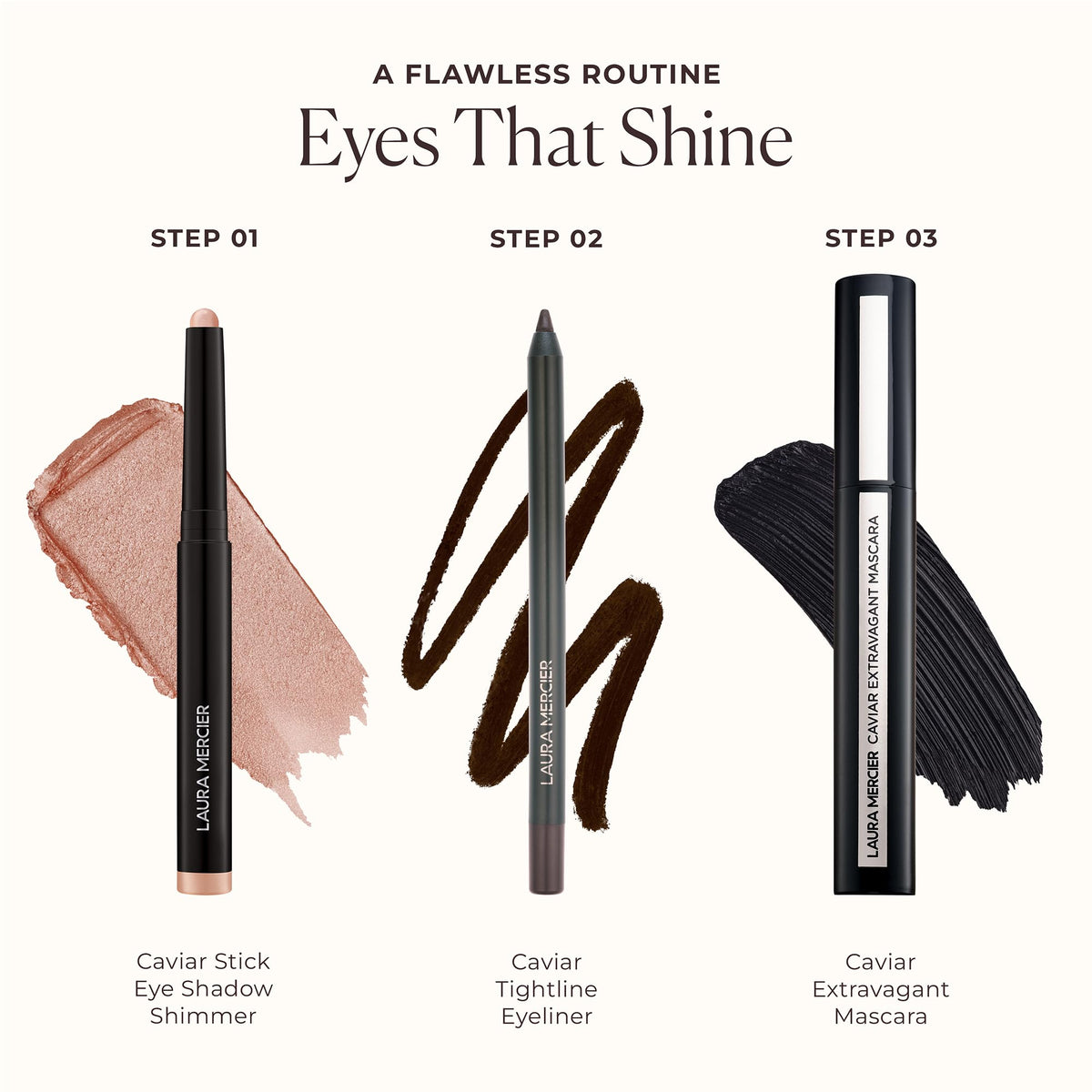 Laura Mercier open cap and label revealing product name and shade for quick ID