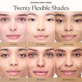 laura mercier packaging opened to reveal ingredients and product claims benefit