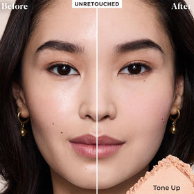 Laura Mercier powder texture close-up highlighting fine milled blur effect on skin