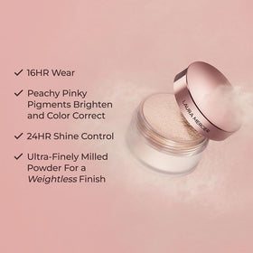 Laura Mercier applying press and roll technique, ensures even, longwearing set