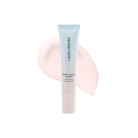 Laura Mercier primer hydrating front pump showing compact travel packaging and easy dispensing benefit