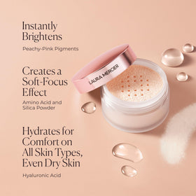 Laura Mercier scale comparison with compact and coin illustrating jar size