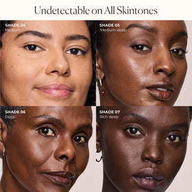 Laura Mercier compact in a makeup bag lifestyle shot showing everyday convenience