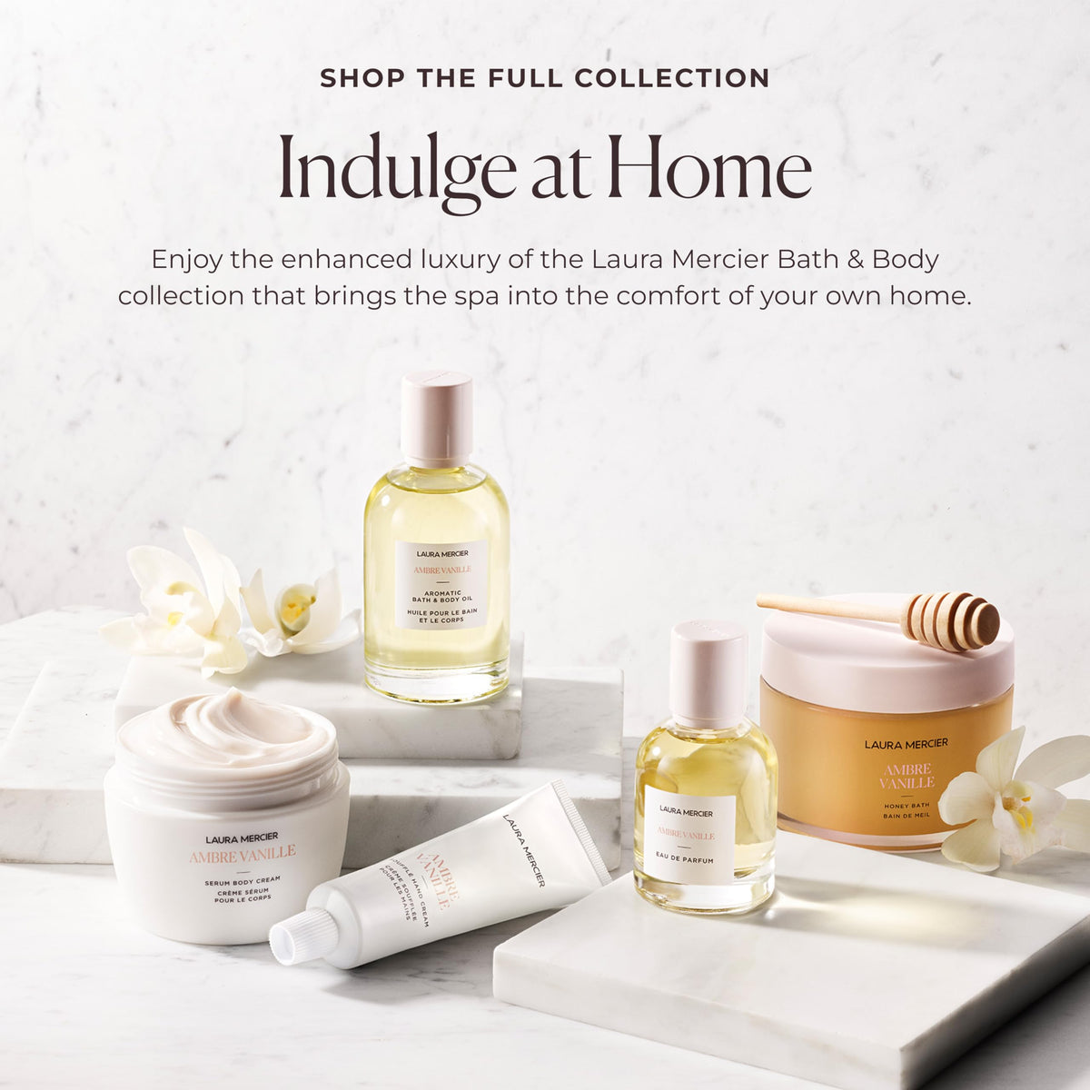 Laura Mercier cream on towel in bathroom lifestyle scene promoting daily self-care and comfort