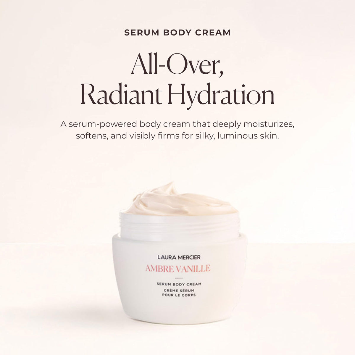 Laura Mercier cream texture displayed on spatula highlighting silky absorption and moisturization benefits
