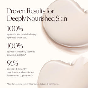 Laura Mercier product with shea butter and squalane ingredients flatlay emphasizing nourishing components