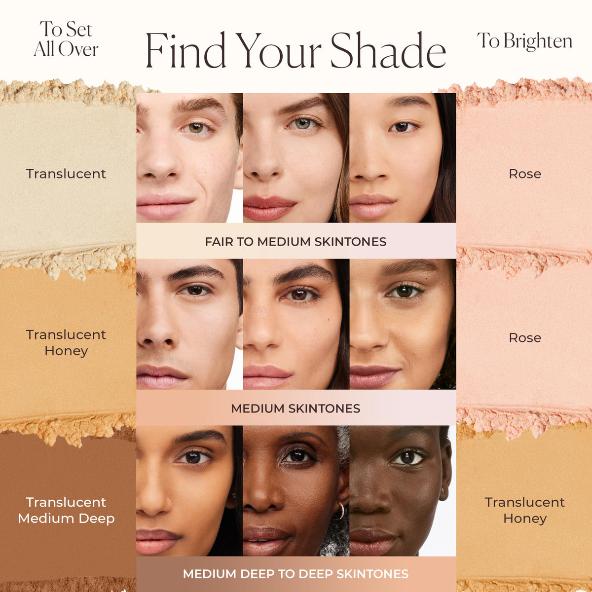 Laura Mercier shade range display with four options for fair to deep complexions
