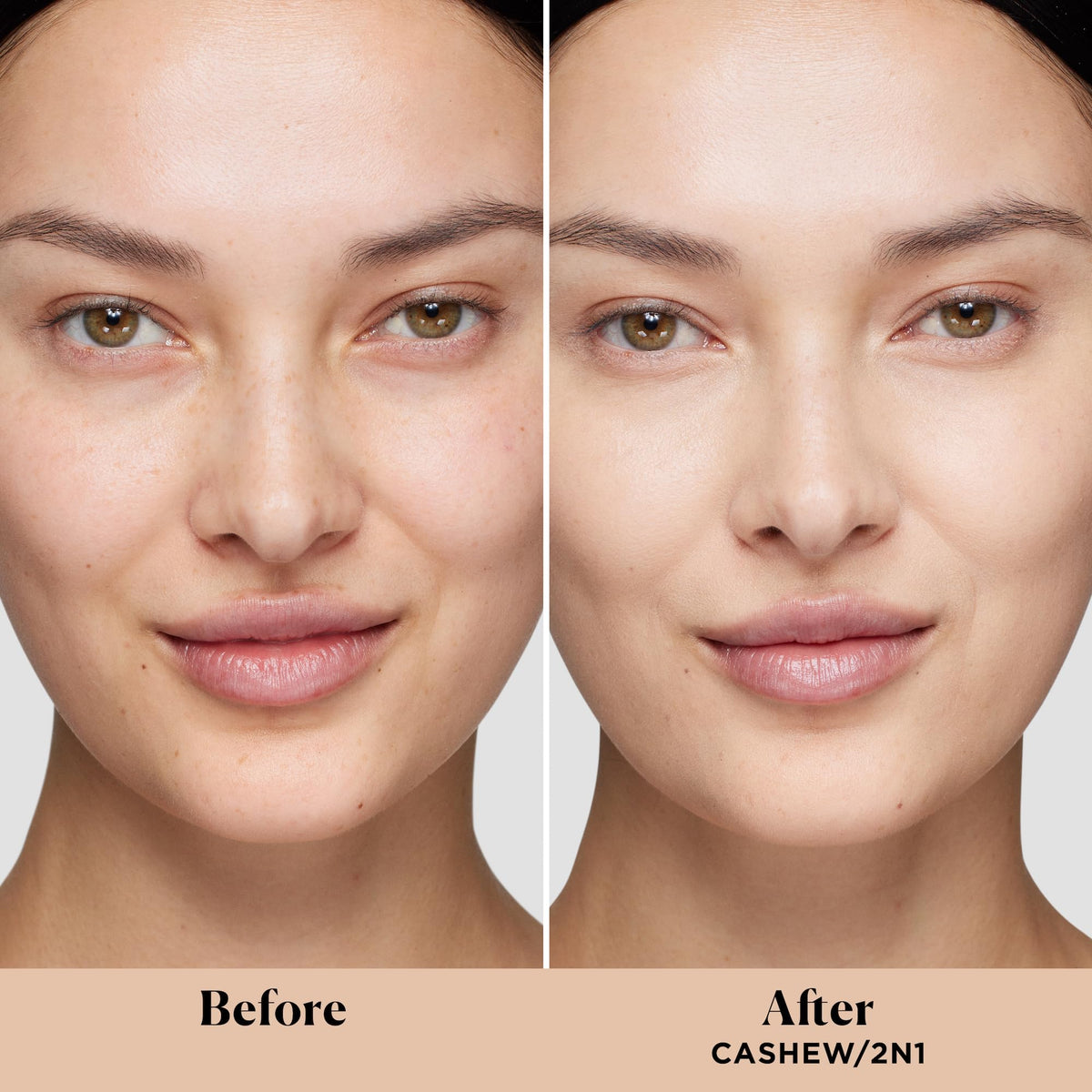 Laura Mercier swatch in Cashew shade showing true-to-tone medium coverage