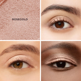 Laura Mercier swatch on arm illustrating rosegold shimmer and rich, buildable payoff