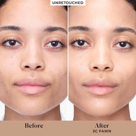 Laura Mercier arm swatch demonstrating sheer-to-light buildable coverage benefits
