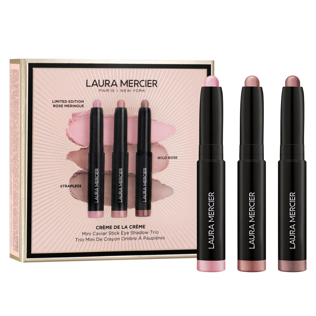Laura Mercier trio front packaging showing three mini sticks, great for gifting