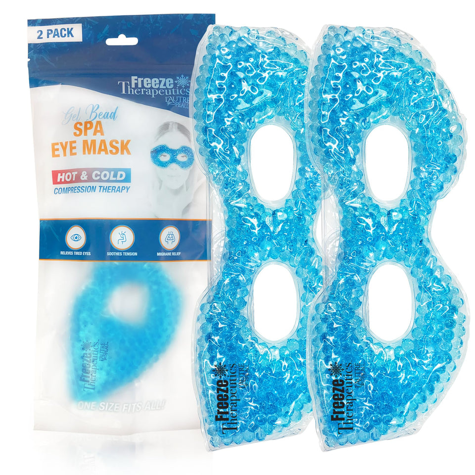 L'AUTRE PEAU front view of two gel bead eye masks showing shape and eye cutouts to soothe eyes