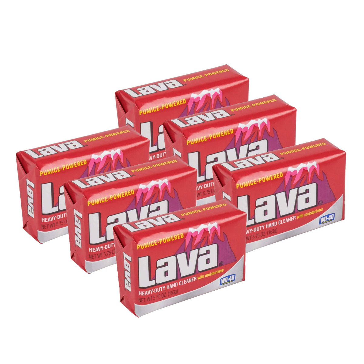 Lava front packaging showing six 5.75 oz bars and hardworking appeal