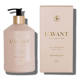 L'AVANT Collective front bottle view showing elegant glass and branded label, elevates sink decor