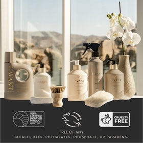 L'AVANT Collective creamy lather texture on hands demonstrating moisturizing, non-drying cleanse