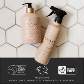 L'AVANT Collective creamy lather texture on hand, demonstrates moisturizing gentle clean