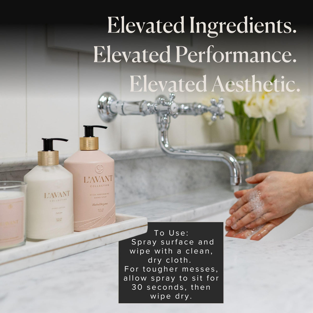 L'AVANT Collective label close-up listing plant-based ingredients, supports clean transparency