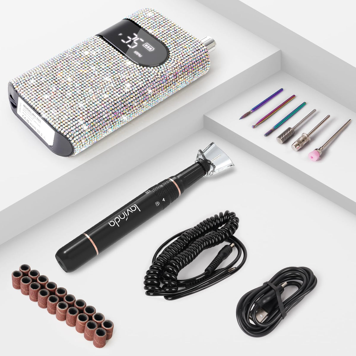 Lavinda salon setup with drill showing professional-ready manicure workflow