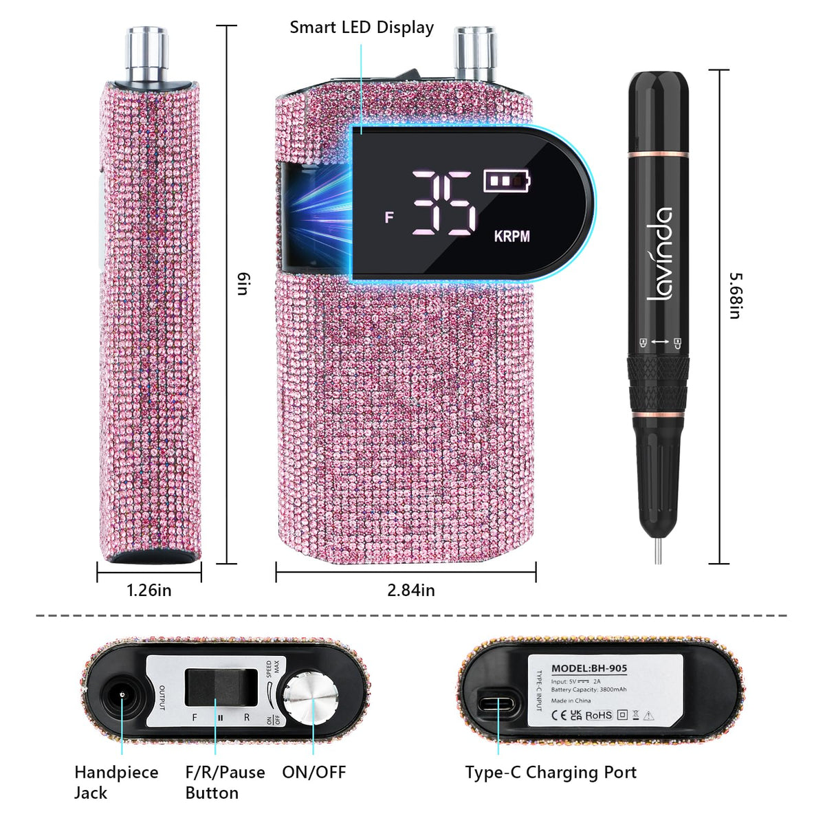 Lavinda nail drill laid out with assorted bits for versatile shaping