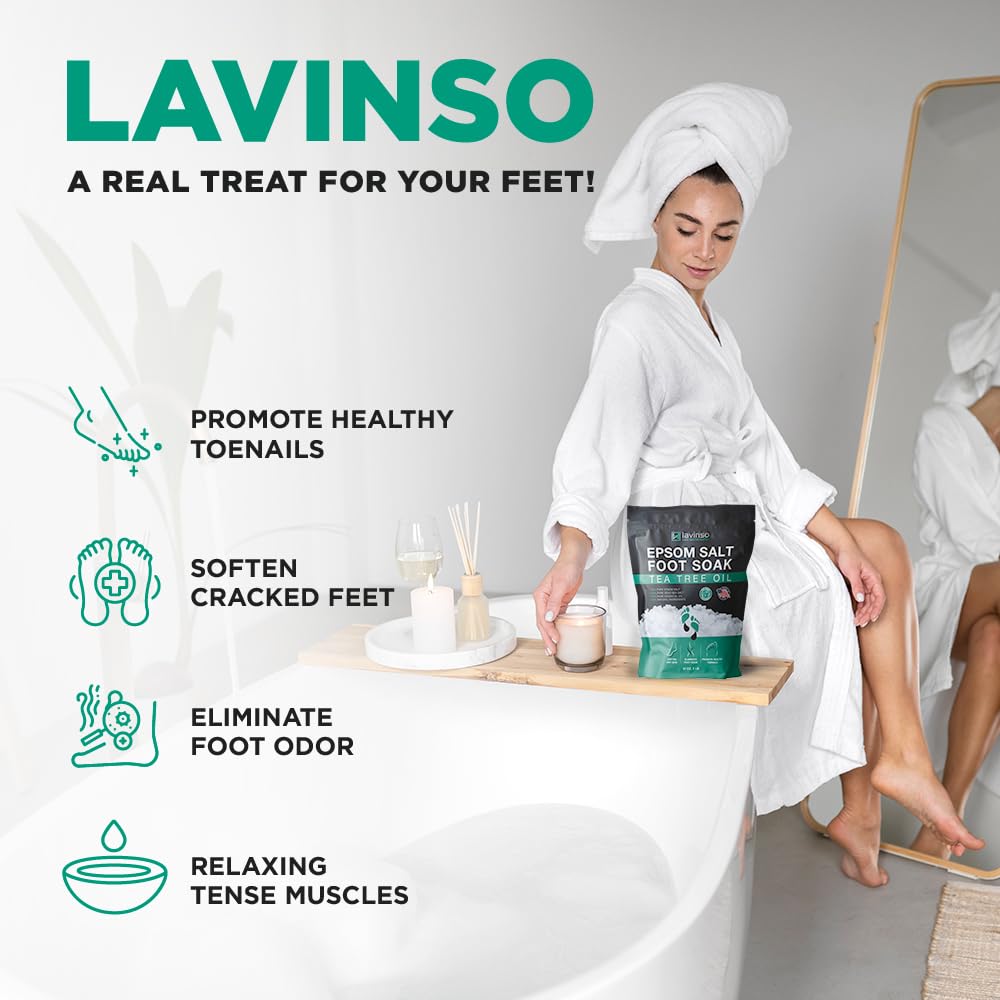 lavinso close-up of Epsom salt and herbs illustrating soothing blend