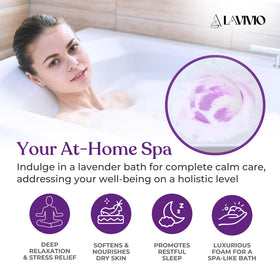 LAVIVIO lifestyle bathroom setting conveying relaxing soak and stress relief