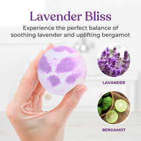 LAVIVIO size scale with hand holding a 100g bath bomb to show actual dimensions