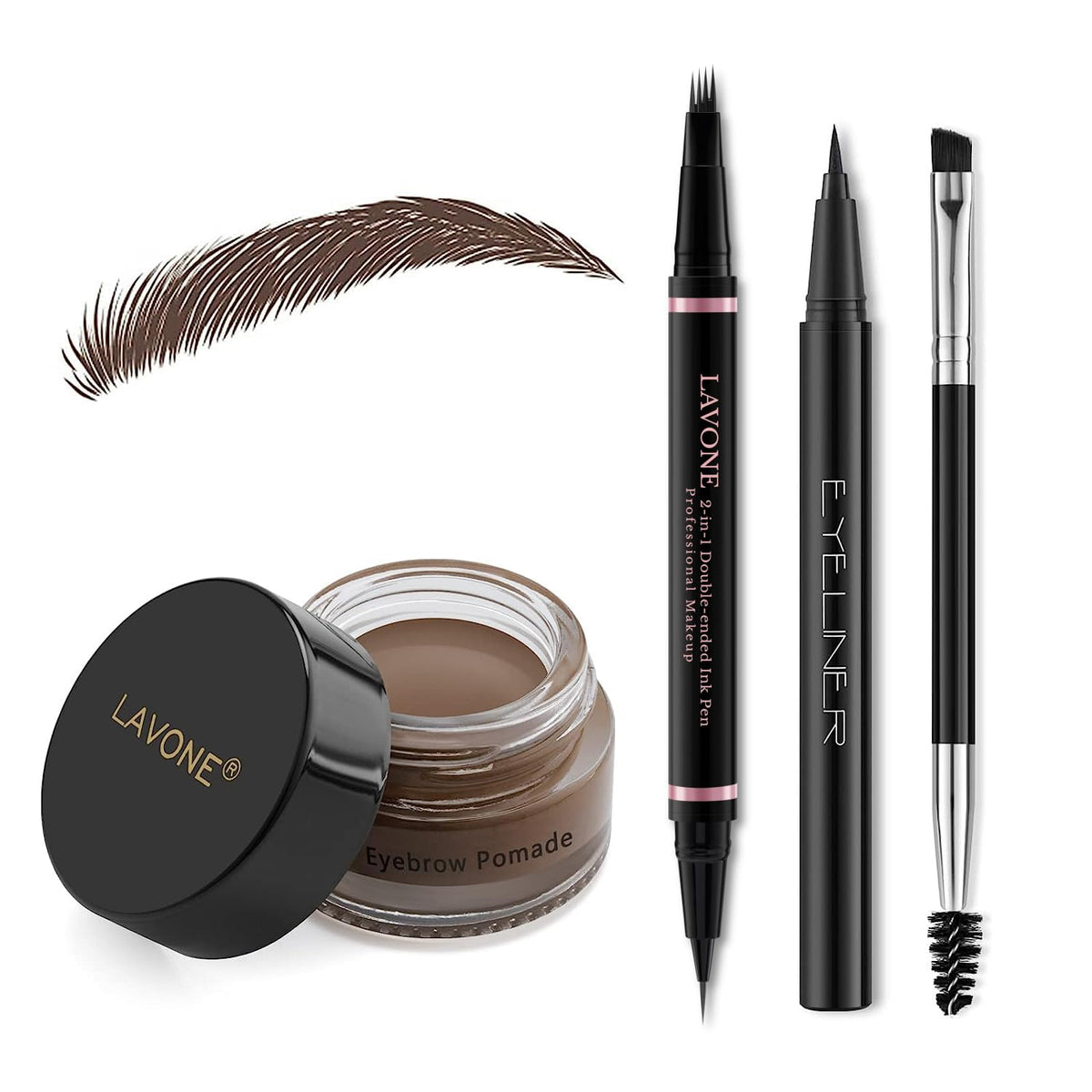 LAVONE kit front packaging showing full brow and eyeliner set and convenience