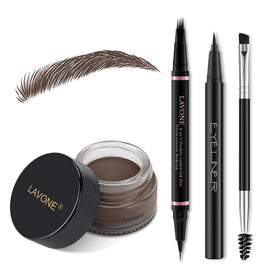 LAVONE front packaging of eyebrow kit shows included tools and benefits