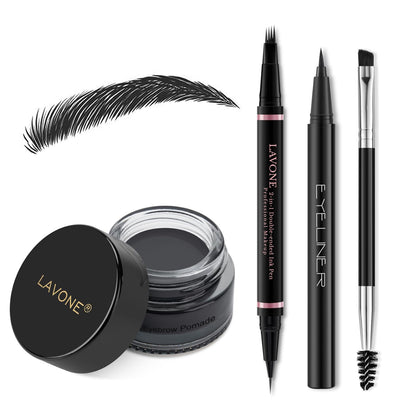 LAVONE front packaging showing full eyebrow kit and compact pouch for travel convenience