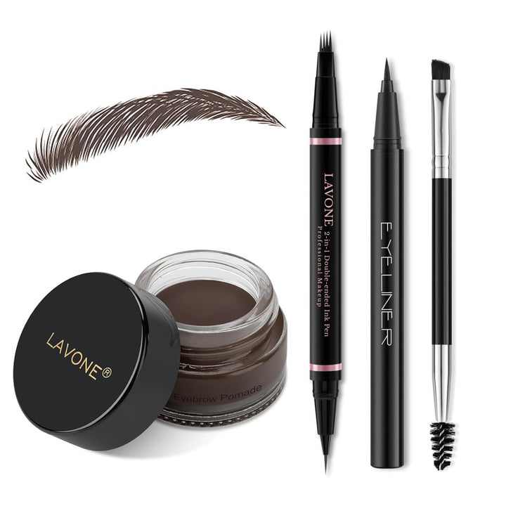 LAVONE front packaging showing complete eyebrow kit and pouch for convenient use