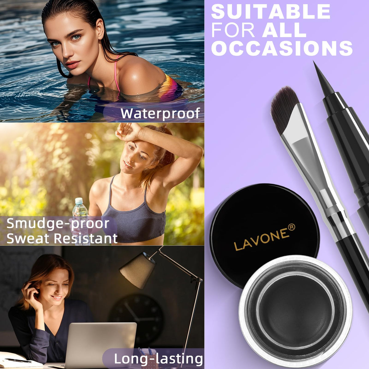 LAVONE smoky eye made with gel pot illustrating buildable, blendable color benefit