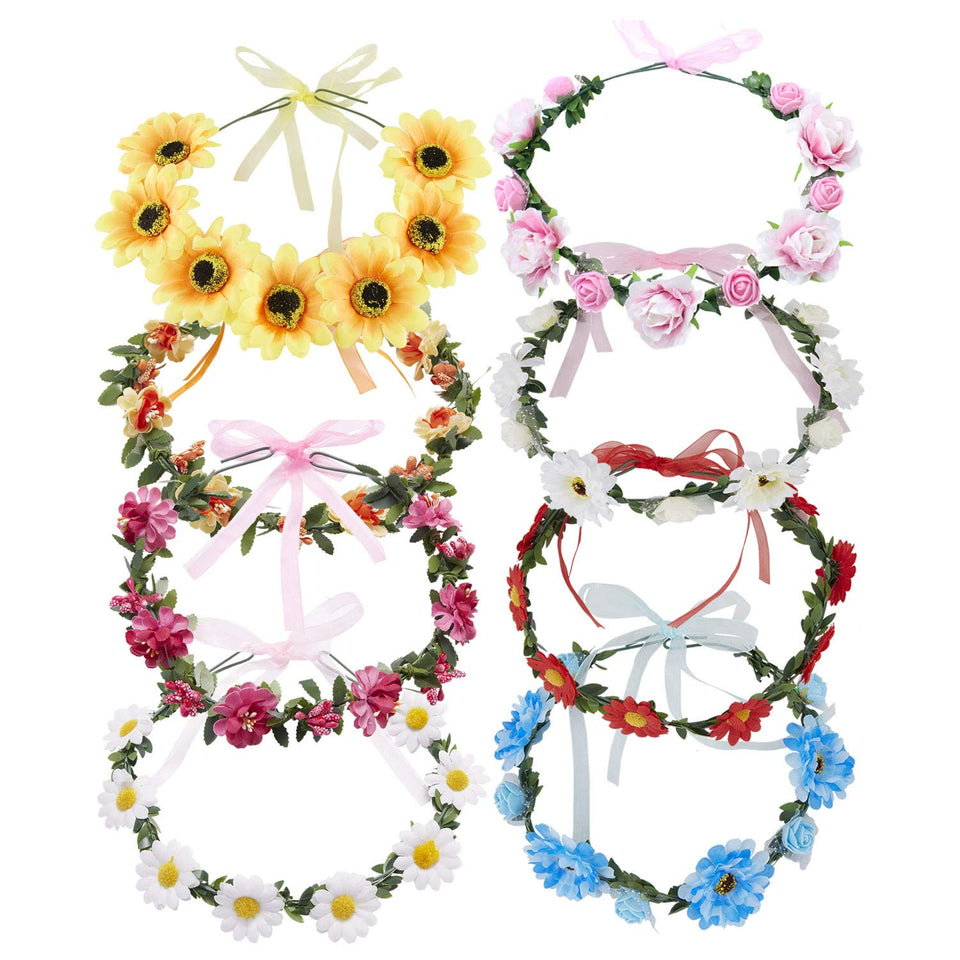 Lawie front pack shot showing eight colorful flower crowns, easy outfit coordination