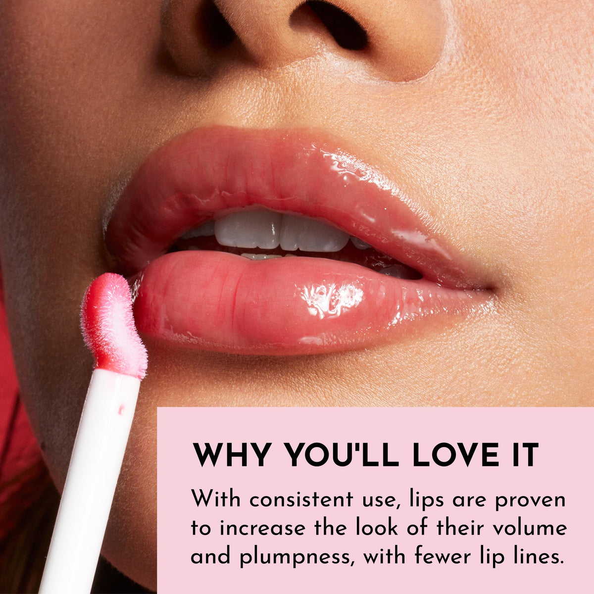 Lawless gloss layered over lipstick demonstrating enhanced shine and color vibrancy