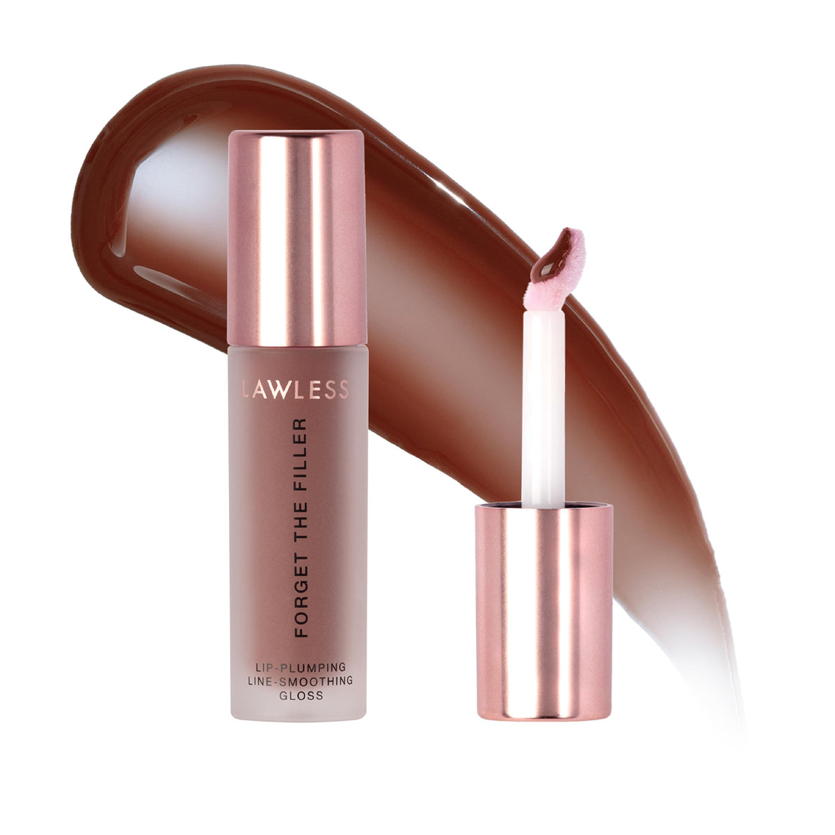 LAWLESS front packaging of Maple Sugar lip gloss showing shade and compact tube for easy use