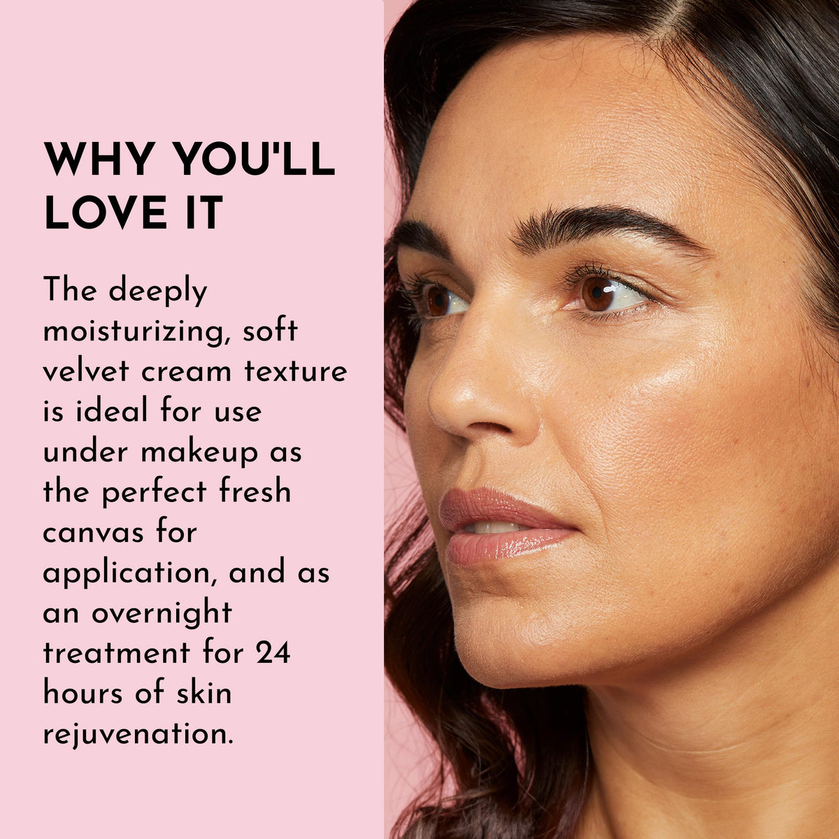 Applying Lawless cream to cheek to prime makeup and hydrate