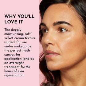 Applying Lawless cream to cheek to prime makeup and hydrate