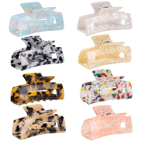 LAXIZAR front view of eight colored rectangle hair clips showing variety and convenience