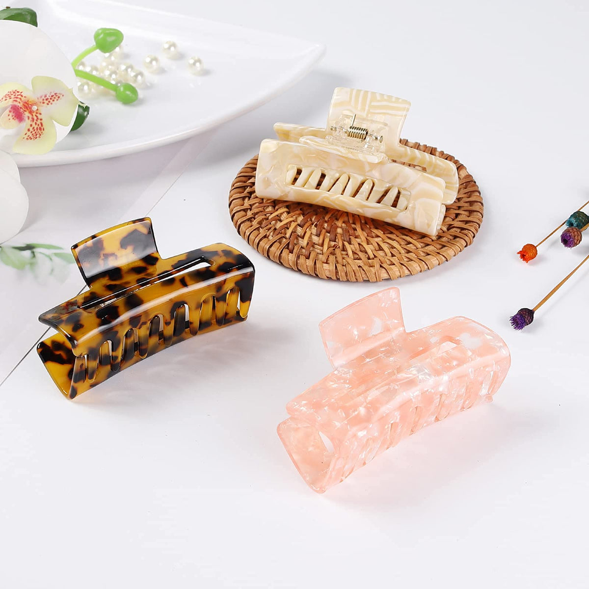 LAXIZAR clips on a bathroom counter showing practical use and quick styling