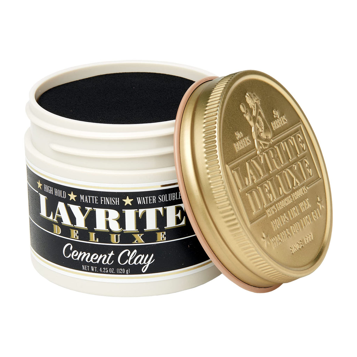 Layrite cement hair clay texture closeup highlighting matte finish and pliability