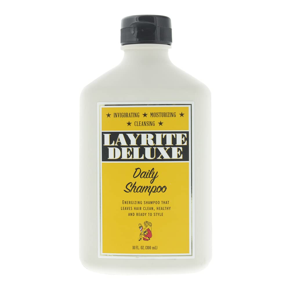 Layrite Daily Shampoo front bottle showing label and size, clear barber-crafted branding