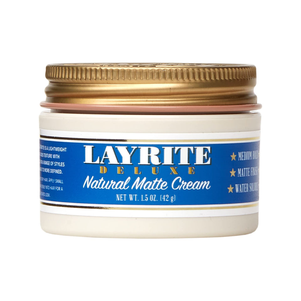 Layrite front packaging showing jar and label, easy-grip travel benefit