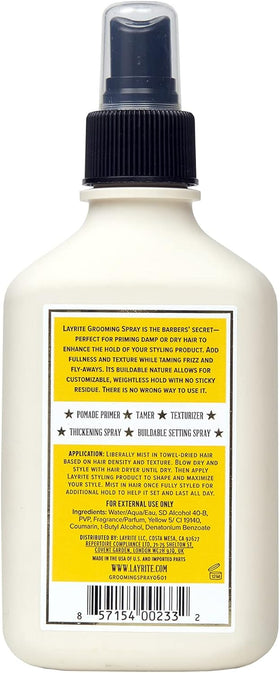 Layrite grooming spray used before styling to add texture and volume benefit