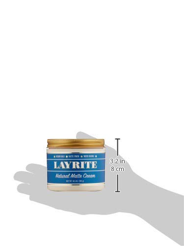 Layrite jar next to hand to show 10.5 oz scale for accurate size perception