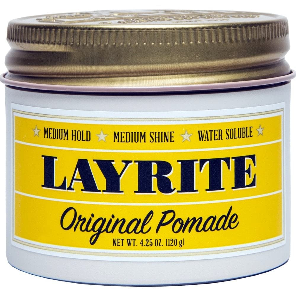 Layrite jar front view showing label and benefits for clean styling