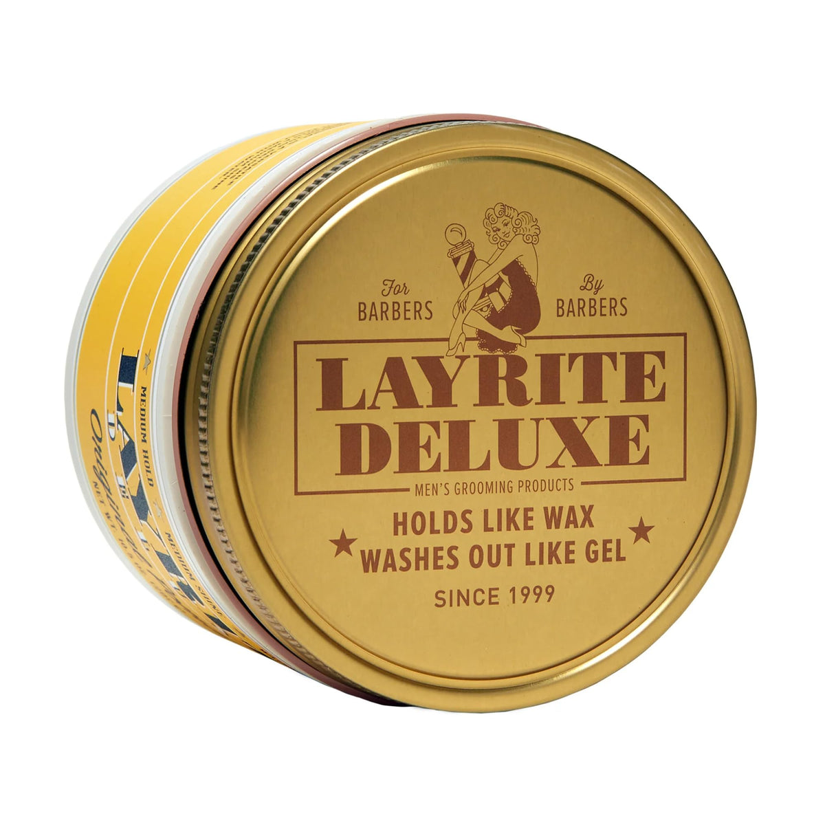 Layrite pomade in use styling short hair, demonstrates medium hold and natural finish