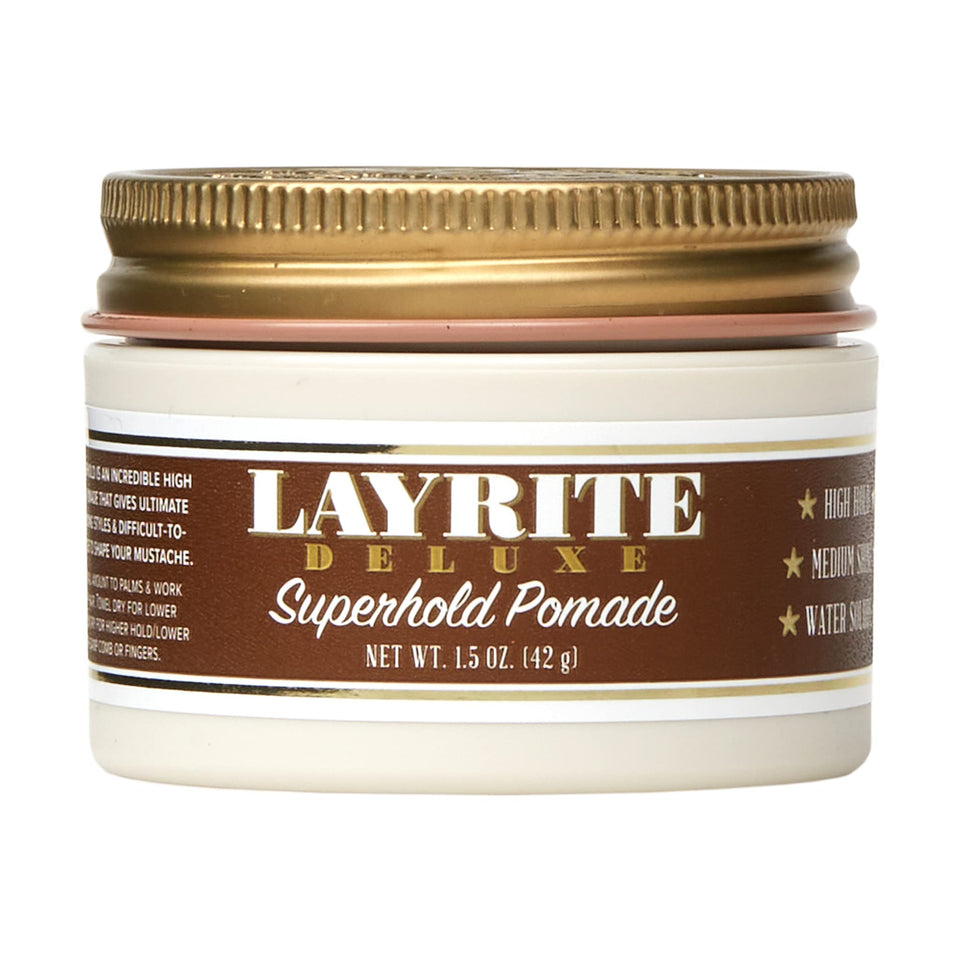 Layrite Superhold front jar showing label and size, clear branding and product details