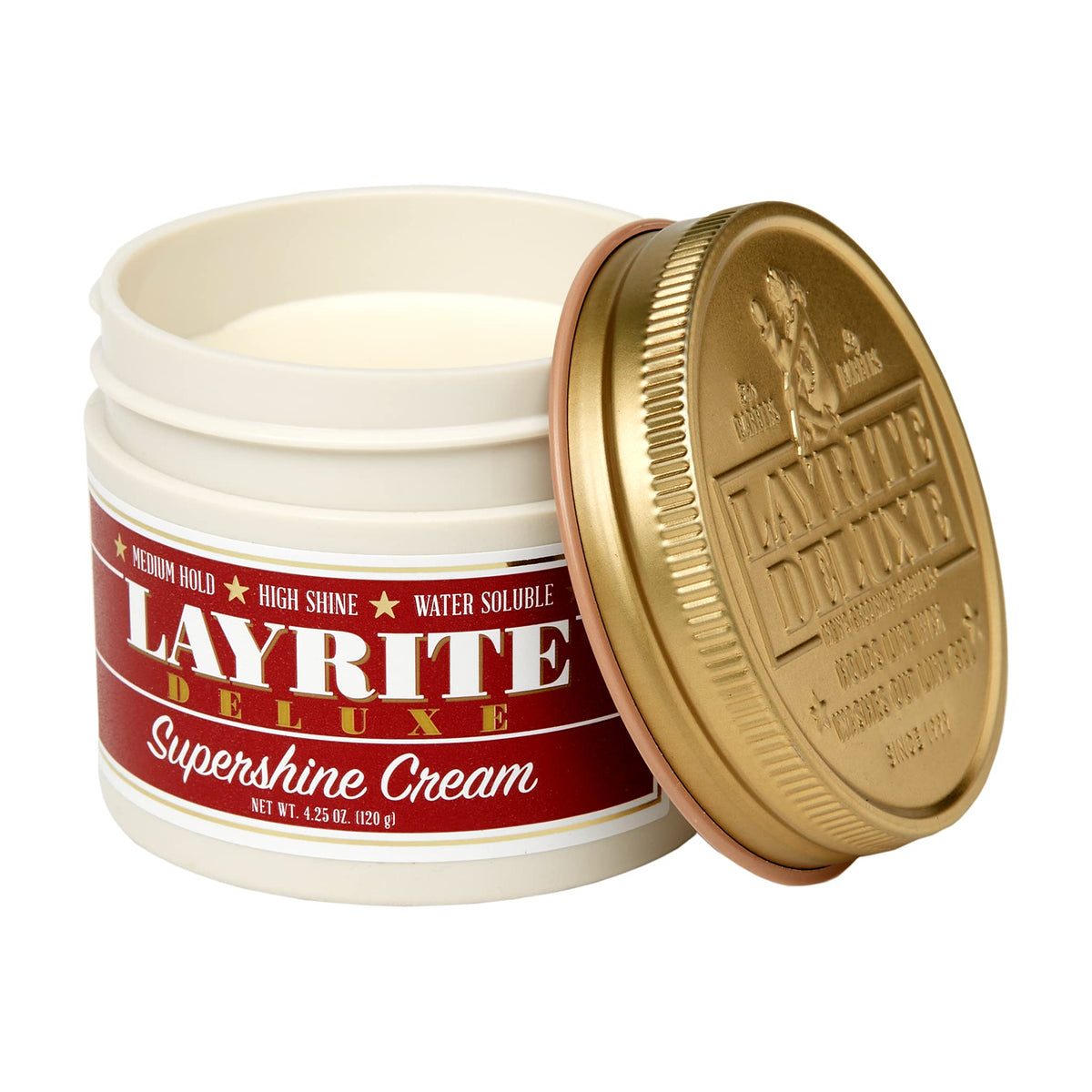 Layrite Supershine Cream texture close-up on hand highlighting smooth sheen