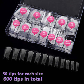 Laza open box with 12 grids displaying 50 tips per size for organized use